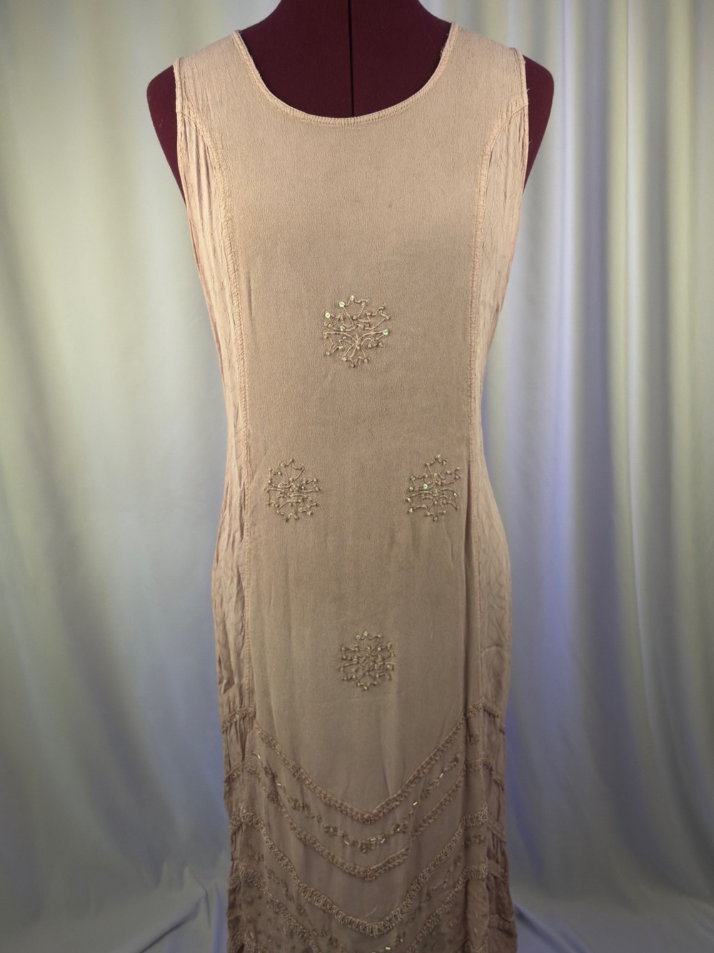 Cream Beaded Sleeveless Women's Dress